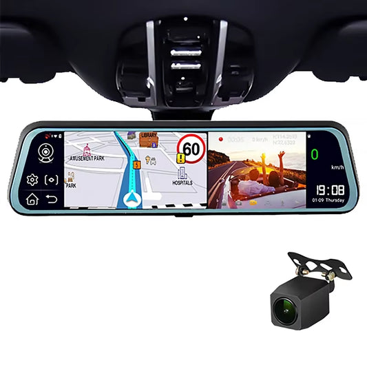 9.66" Car Rearview Mirror 4G Android GPS Dash Cam FHD 1080P Video Recorder Dual Camera DVR Wifi App Remote Monitoring