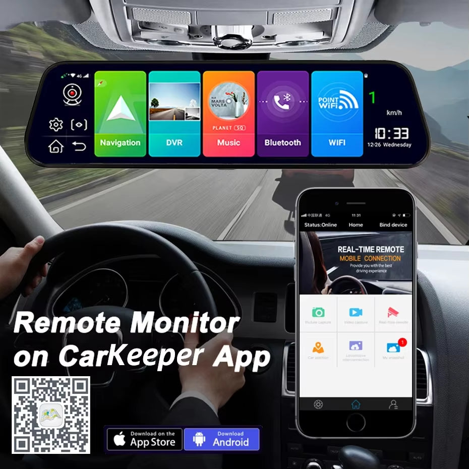 9.66" Car Rearview Mirror 4G Android GPS Dash Cam FHD 1080P Video Recorder Dual Camera DVR Wifi App Remote Monitoring
