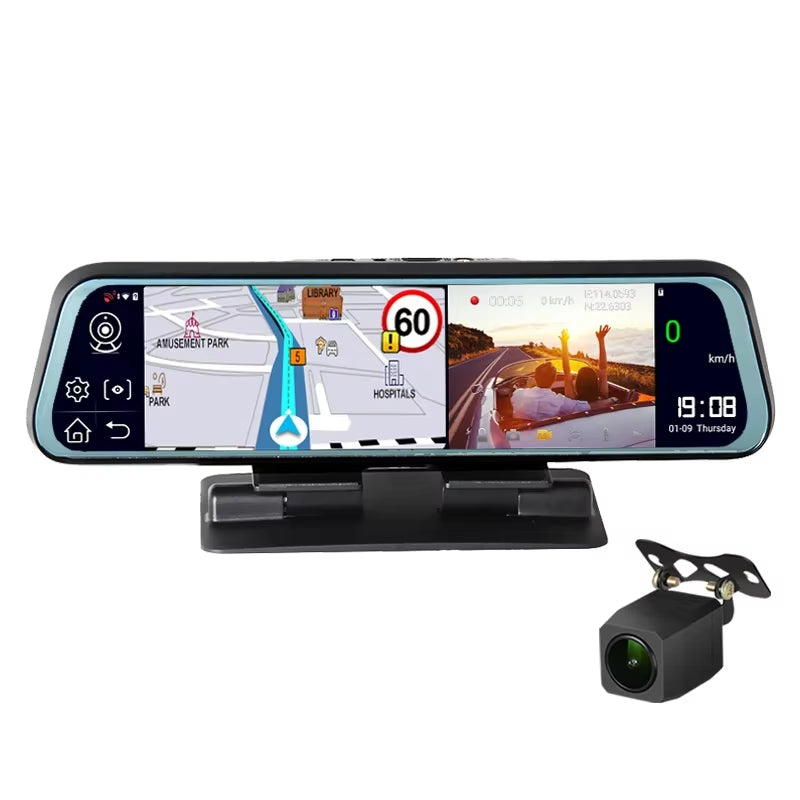 9.66" Car Rearview Mirror 4G Android GPS Dash Cam FHD 1080P Video Recorder Dual Camera DVR Wifi App Remote Monitoring