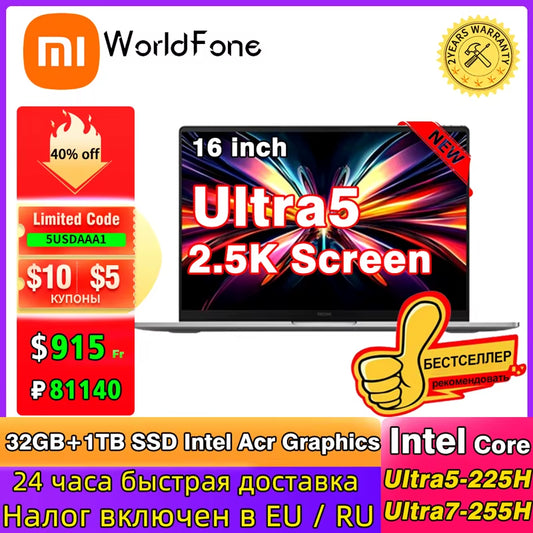 2025 New Xiaomi REDMI Book Pro 16 Laptop Ultra5-225H Ultra7-255H/32Gb/1Tb 2.5K/3.1K/120Hz Notebook