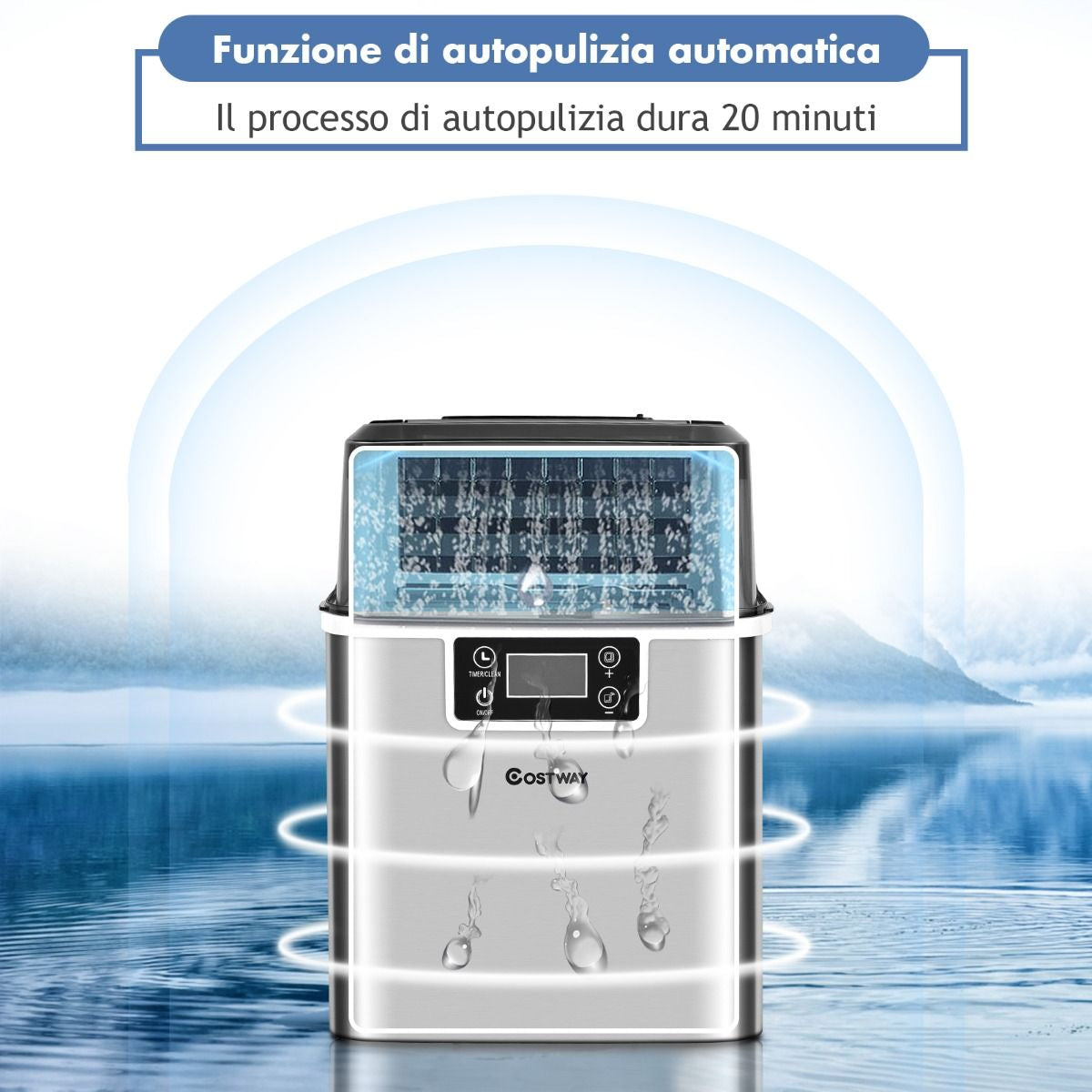Macchina Del Ghiaccio Da Bancone Con Serbatoio Dell’Acqua, Macchina per Ghiaccio Elettrica Autopulizia Argento