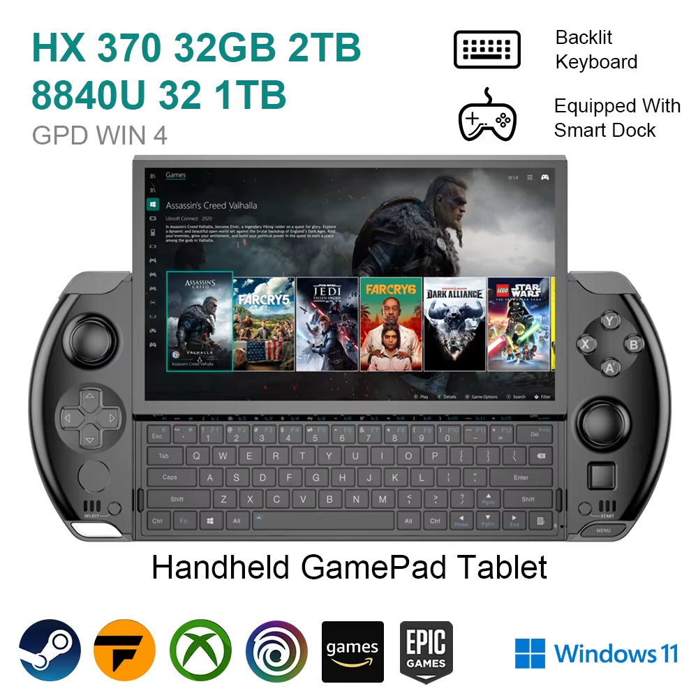 GPD WIN 4 Handheld Gamepad Tablet 6Inch  AI 9 HX 370 Mini PC 32GB RAM 1/2TB M.2 2280 SSD Colorful Lights Game Player