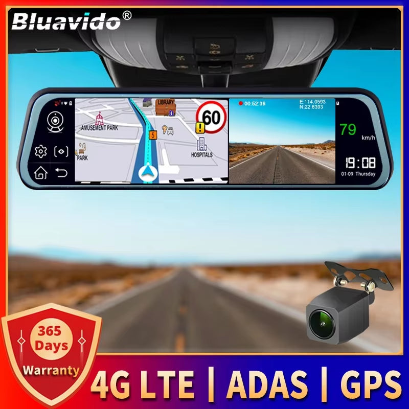 9.66" Car Rearview Mirror 4G Android GPS Dash Cam FHD 1080P Video Recorder Dual Camera DVR Wifi App Remote Monitoring