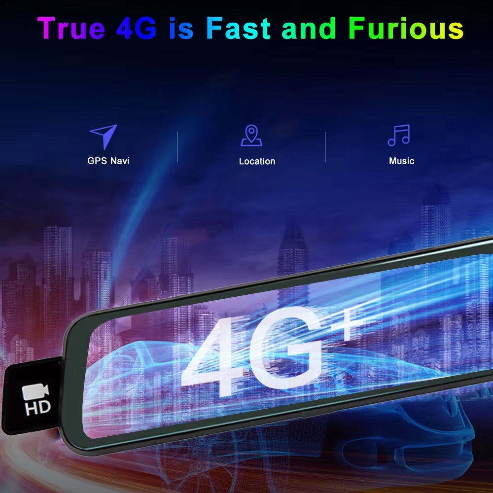 9.66" Car Rearview Mirror 4G Android GPS Dash Cam FHD 1080P Video Recorder Dual Camera DVR Wifi App Remote Monitoring