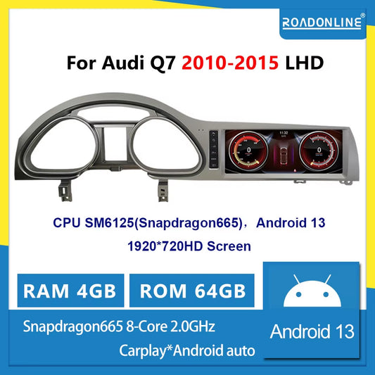 Android 13 1920*720 Octa Core 8G 256G Dvd Automotivo Car Multimedia Radio Player for Audi Q7 2005-2015 Black Silver
