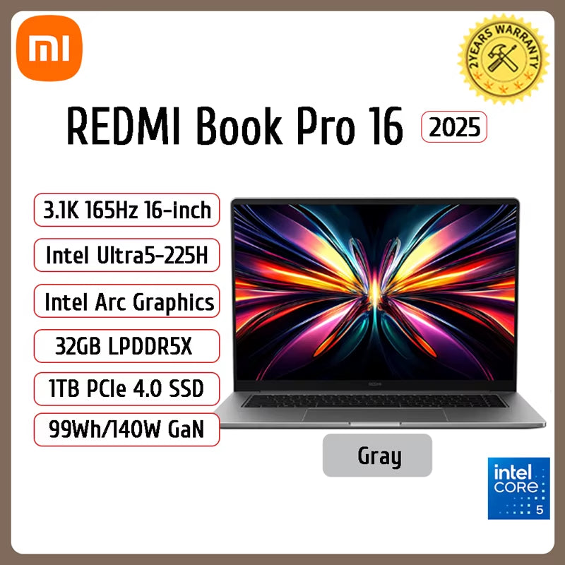 2025 New Xiaomi REDMI Book Pro 16 Laptop Ultra5-225H Ultra7-255H/32Gb/1Tb 2.5K/3.1K/120Hz Notebook