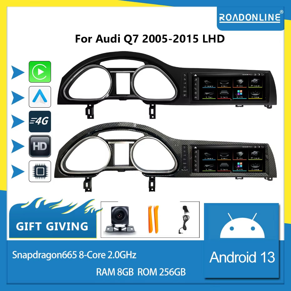 Android 13 1920*720 Octa Core 8G 256G Dvd Automotivo Car Multimedia Radio Player for Audi Q7 2005-2015 Black Silver