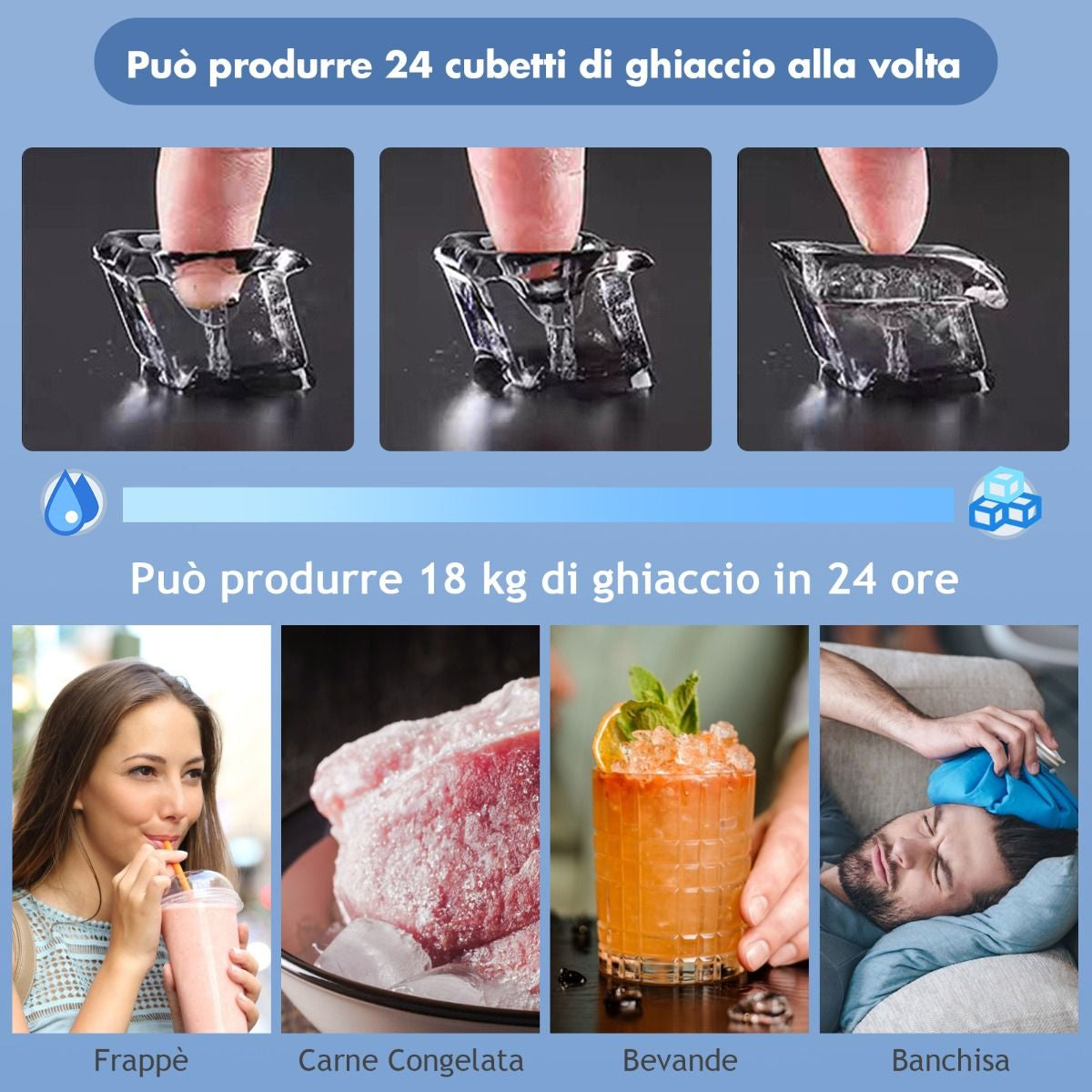 Macchina Del Ghiaccio Da Bancone Con Serbatoio Dell’Acqua, Macchina per Ghiaccio Elettrica Autopulizia Argento