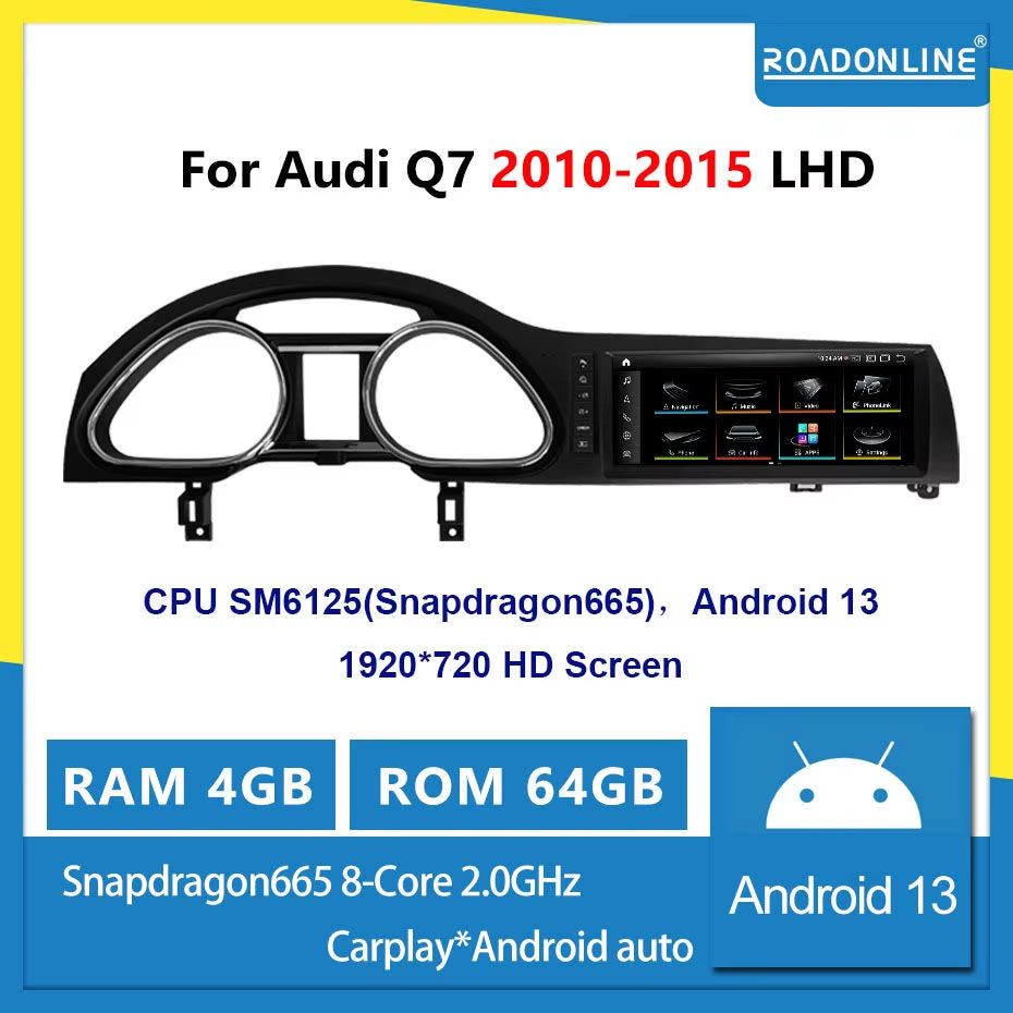 Android 13 1920*720 Octa Core 8G 256G Dvd Automotivo Car Multimedia Radio Player for Audi Q7 2005-2015 Black Silver