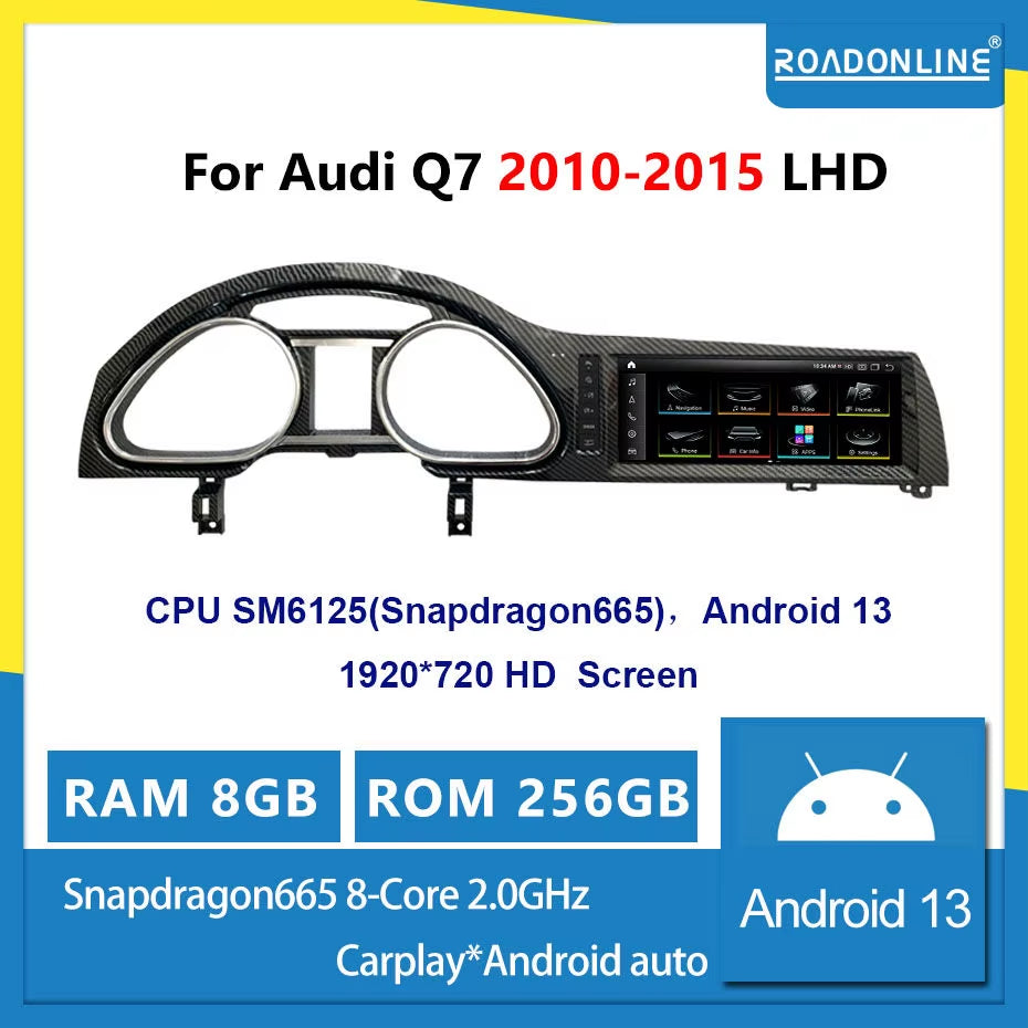 Android 13 1920*720 Octa Core 8G 256G Dvd Automotivo Car Multimedia Radio Player for Audi Q7 2005-2015 Black Silver