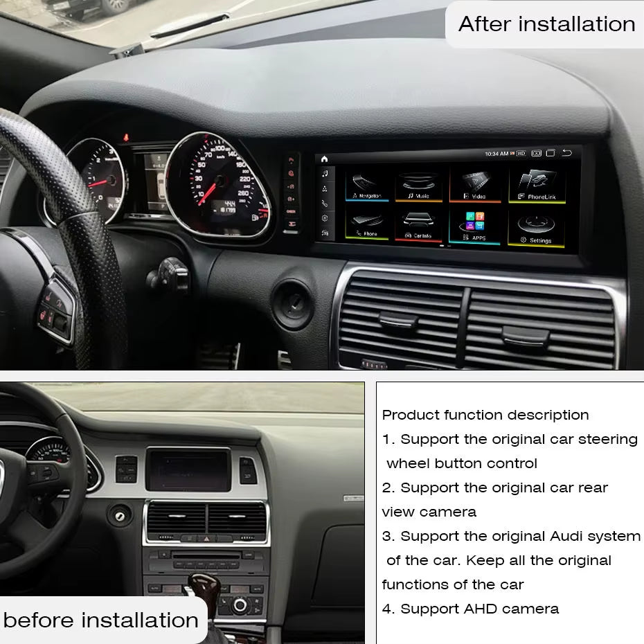 Android 13 1920*720 Octa Core 8G 256G Dvd Automotivo Car Multimedia Radio Player for Audi Q7 2005-2015 Black Silver
